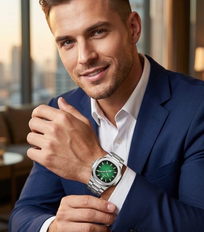 Luxury Men's Watch Square Luminous Dial Sports Date Stainless Steel Waterproof
