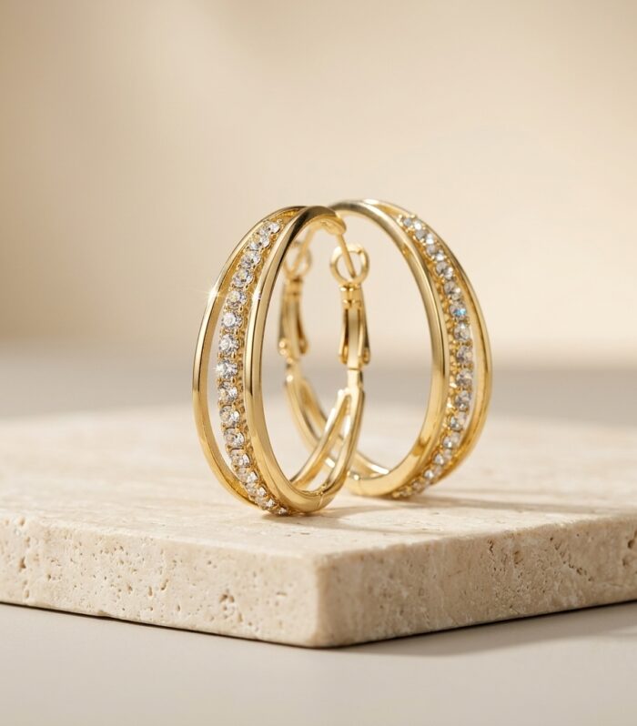 Cristal Hot Diamond Sparkling Earrings with Multi Layer Design Circle